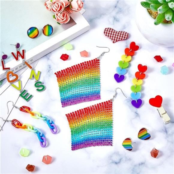 6 Pairs Rainbow Earrings Pride |  Earrings Rainbow - Picture 8 of 8